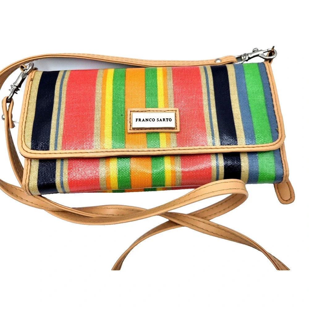 Franco Sarto Rainbow Striped Mini Crossbody Purse Adjustable Strap 8x4.5x2m